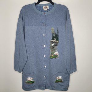 Women's Sweater Canada North Sportswear Button Up Blue Size LG